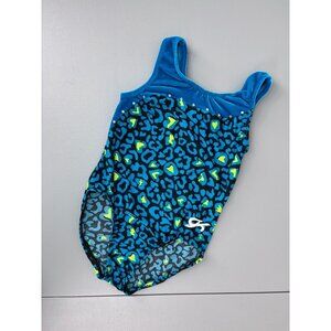 GK Elite child small blue black sleeveless animal print gymnastics dance leotard